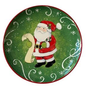 Certified International Holiday Magic Santa Dessert Plate Green Susan Winget